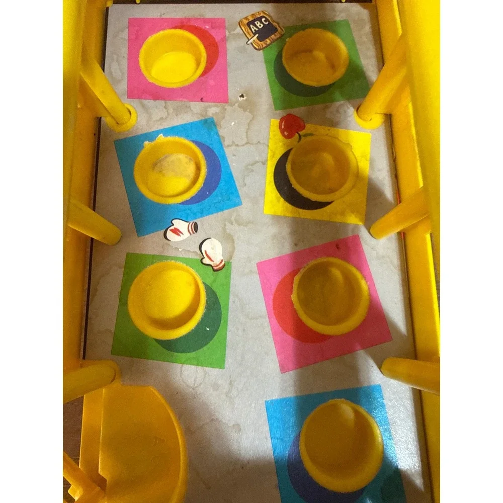 Vintage 1984 Fisher-Price Little People School Bus 192 Yellow Pull Toy Driver